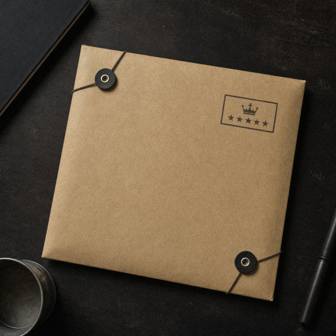 Sealed manila envelope on a dark desk